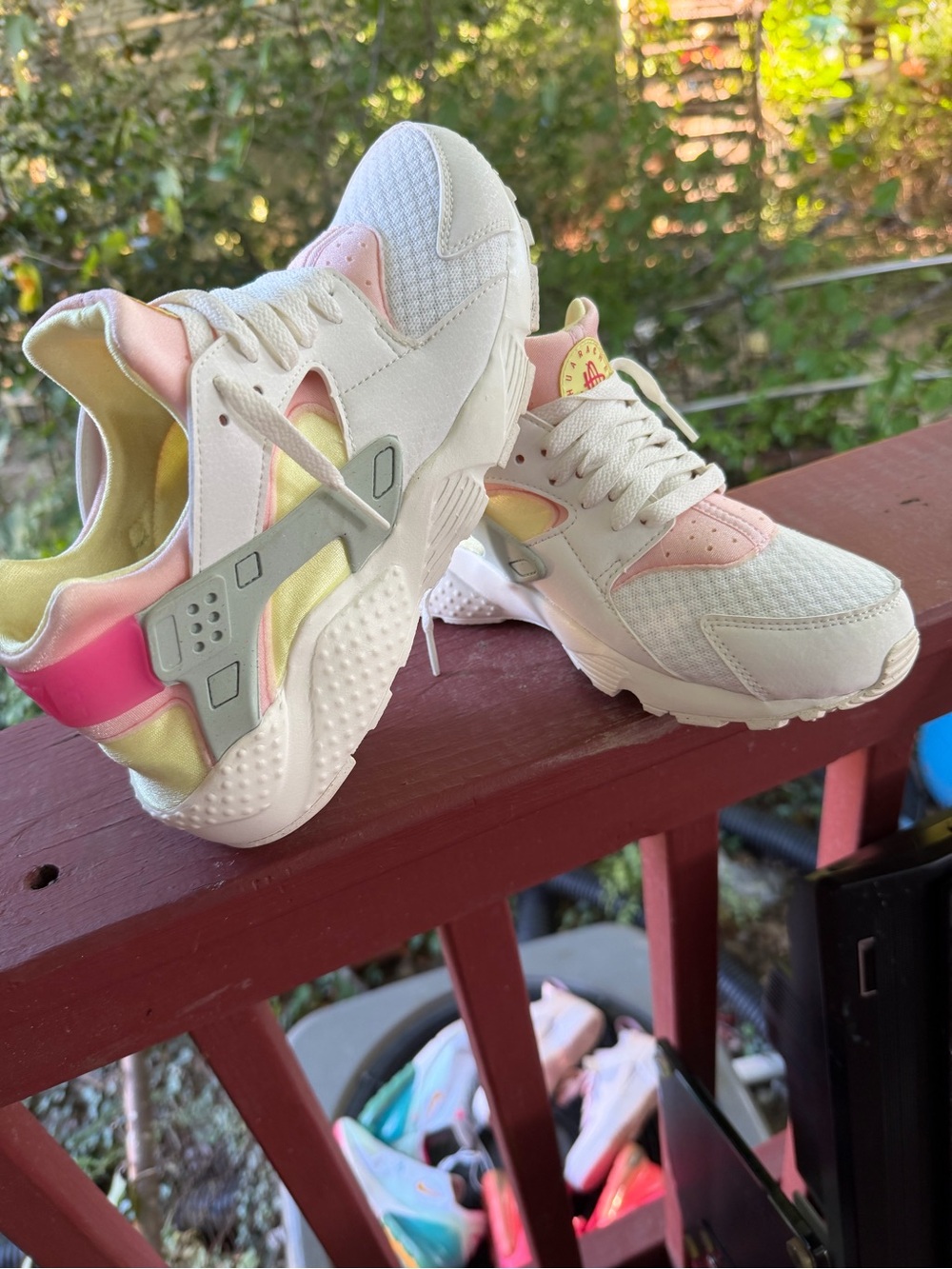 Women's White Sneakers with Pink & Yellow Accents